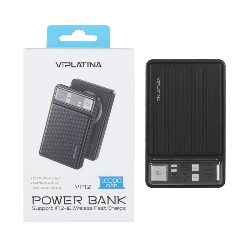 پاوربانک فست شارژ وایرلس VIPLATINA 10000mAh مدل VP12 22.5W - مشکی (گارانتی 18 ماه تعویض نیکان همراه) - تصویر 2