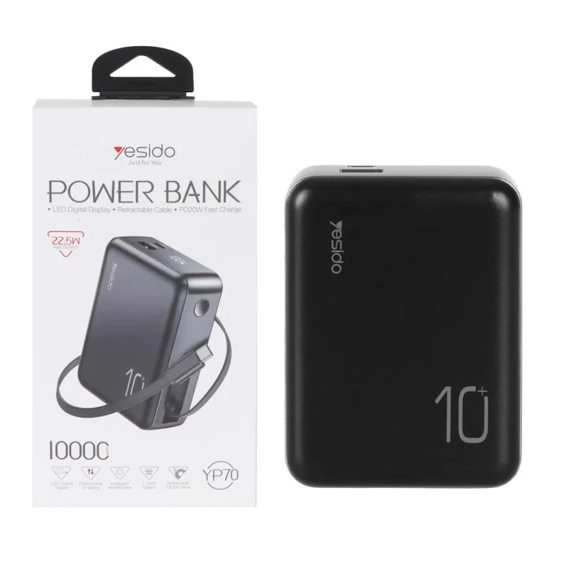 پاوربانک (PD و فست شارژ) Yesido 10000mAh مدل YP70 22.5W - مشکی (گارانتی 18 ماه تعویض نیکان همراه) - تصویر 2