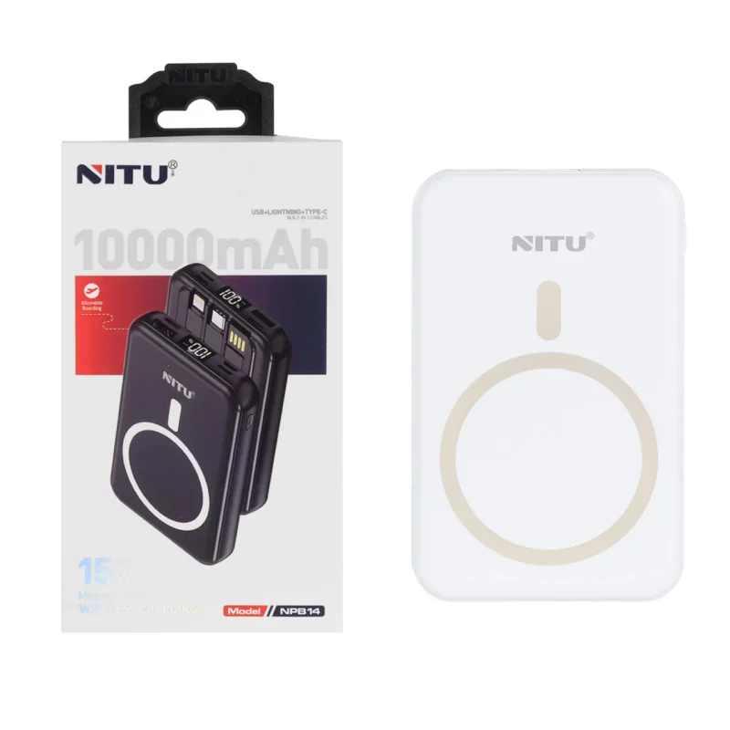 پاوربانک وایرلس فست شارژ15W Nitu 10000mAh مدل NPB14 - سفید (گارانتی 18 ماه تعویض نیکان همراه) - تصویر 2