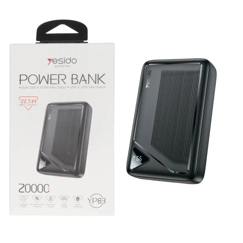 پاوربانک فست شارژ Yesido 20000mAh مدل YP83 22.5W - مشکی (گارانتی 18 ماه تعویض نیکان همراه) - تصویر 2