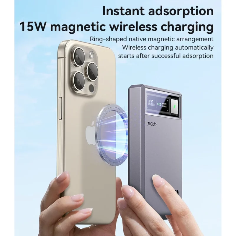 پاوربانک وایرلس PD و فست شارژ Yesido 10000mAh مدل YP61 20W مگ سیف - خاکستری (گارانتی 18 ماه تعویض نیکان همراه) - تصویر 3