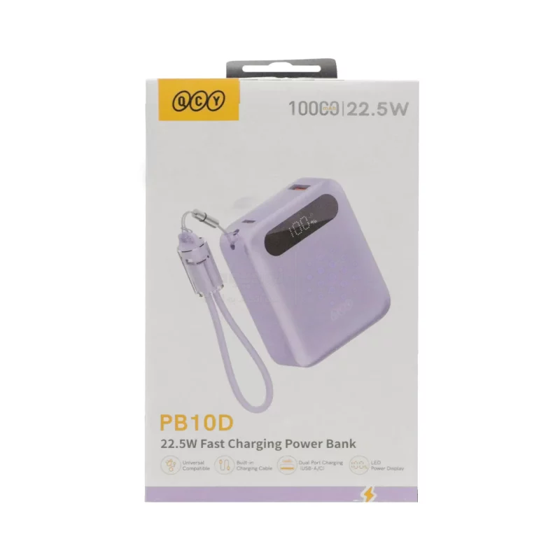 پاوربانک فست شارژ QCY 10000mAh مدل PB10D 22.5W - بنفش (گارانتی 18 ماهه شرکتی) - تصویر 3
