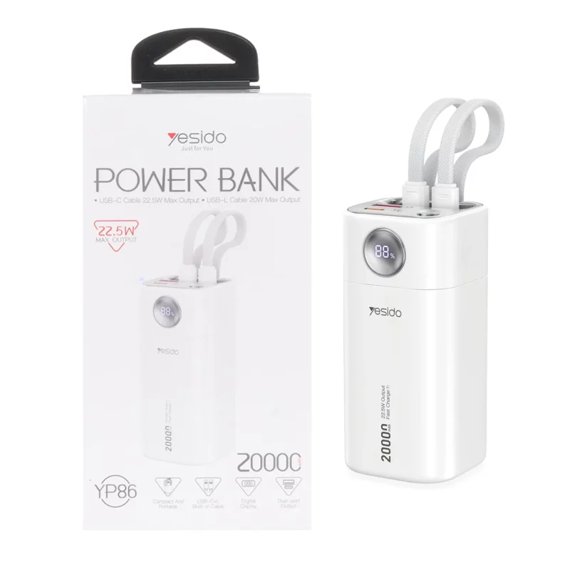 پاوربانک فست شارژ Yesido 20000mAh مدل YP86 22.5W - سفید (گارانتی 18 ماه تعویض نیکان همراه) - تصویر 2