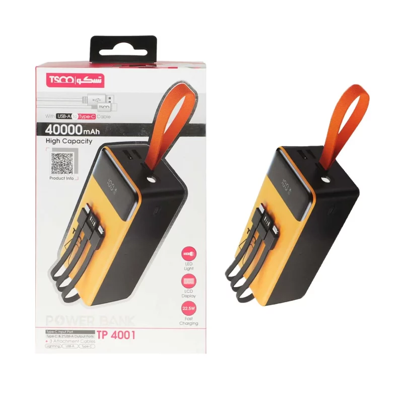 پاوربانک فست شارژ TSCO 40000mAh مدل TP 4001 22.5W - زرد مشکی - تصویر 2