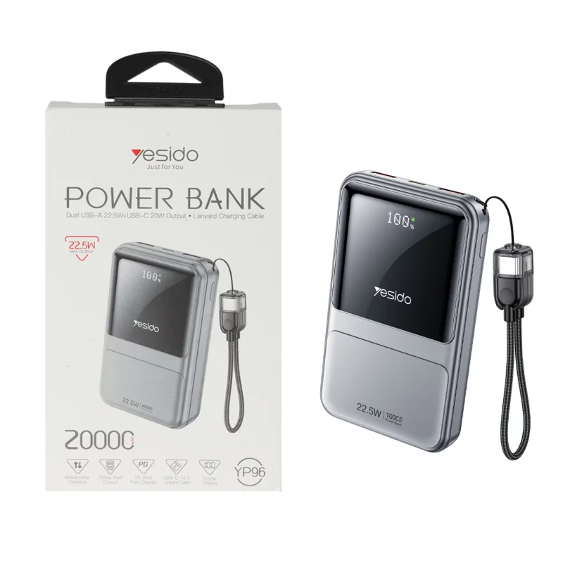 پاوربانک PD و فست شارژ Yesido 20000mAh مدل YP96 22.5W - نقره ای (گارانتی 18 ماه تعویض نیکان همراه) - تصویر 2