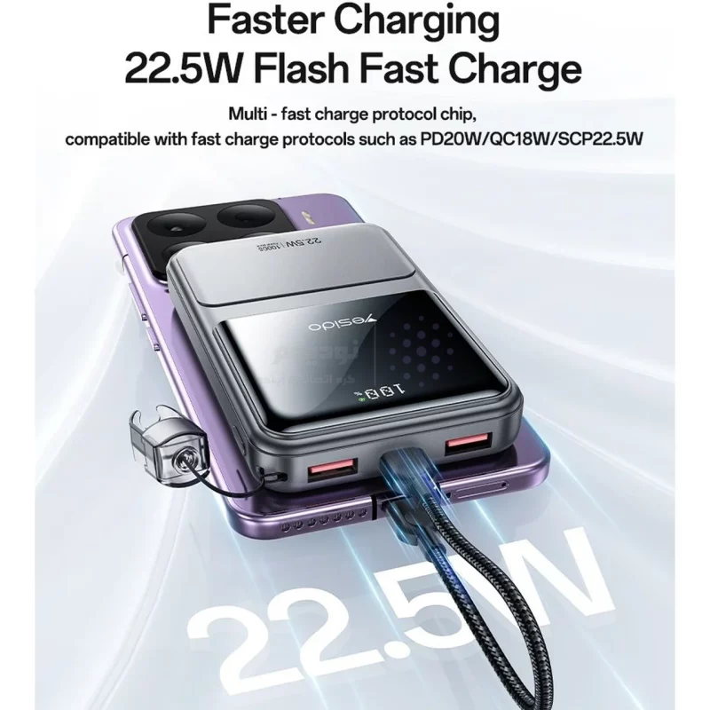 پاوربانک PD و فست شارژ Yesido 20000mAh مدل YP96 22.5W - نقره ای (گارانتی 18 ماه تعویض نیکان همراه) - تصویر 5
