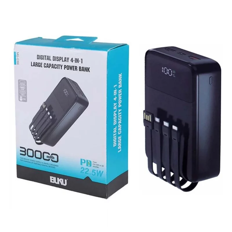 پاوربانک PD و فست شارژ BUKU 30000mAh مدل MG-G166 22.5W - مشکی - MMS (گارانتی شش ماهه YA) - تصویر 2