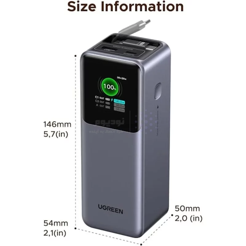 پاوربانک PD و فست شارژ UGREEN 20000mAh مدل Nexode PB726 165W - خاکستری (گارانتی 18 ماهه آسان پیشرو)(55987B) - تصویر 9