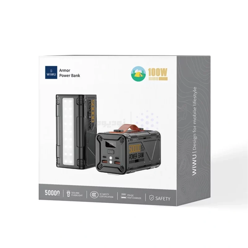 پاوربانک PD و فست شارژ Wiwu 50000Ah مدل Armor Wi-P029 100W - مشکی (گارانتی شش ماهه شرکتی) - تصویر 6