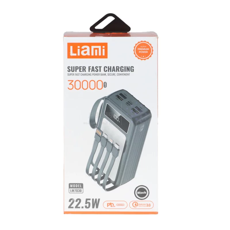 پاوربانک PD و فست شارژ Liami 30000Ah مدل LM7030 22.5W - مشکی (گارانتی شش ماهه شرکتی) - تصویر 6