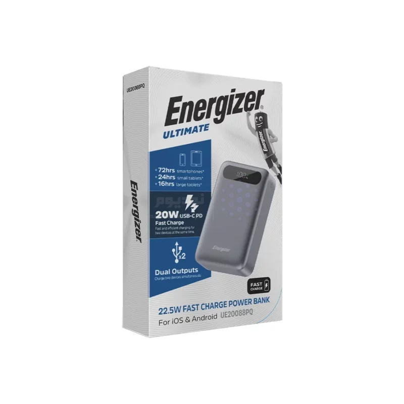 پاوربانک PD و فست شارژ Energizer 20000mAh مدل UE20088PQ 22.5W - خاکستری (گارانتی متین) - تصویر 5