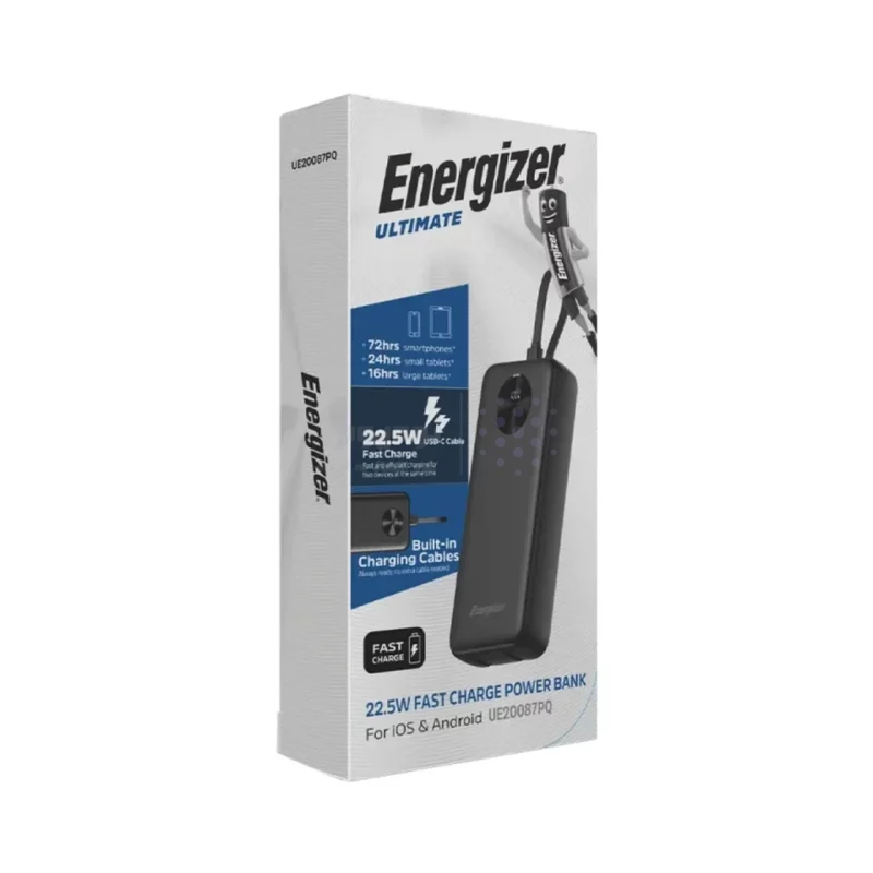 پاوربانک PD و فست شارژ Energizer 20000mAh مدل UE20087PQ 22.5W - مشکی (گارانتی متین) - تصویر 7