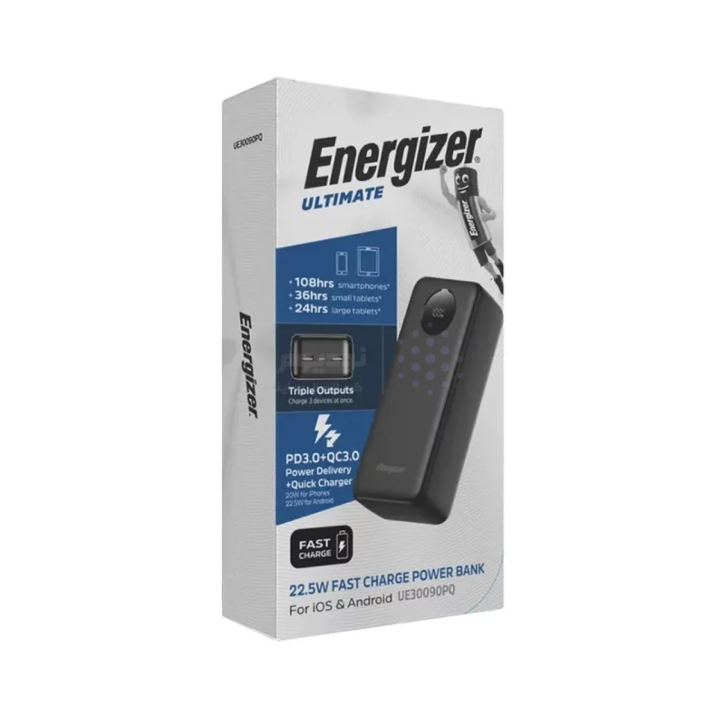 پاوربانک PD و فست شارژ Energizer 30000mAh مدل UE30090PQ 22.5W - مشکی (گارانتی متین) - تصویر 7