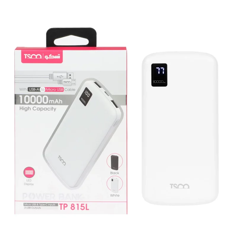 پاوربانک TSCO 10W 10000mAh با کابل اندروید مدل TP 815L- سفید - تصویر 2
