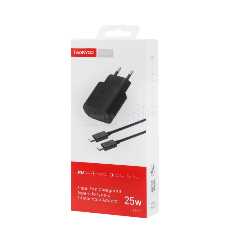 شارژر دیواری 25W فست و PD تک پورت Tranyoo مدل T-SA2C به همراه کابل شارژ Type-C To Type-C - مشکی - تصویر 5