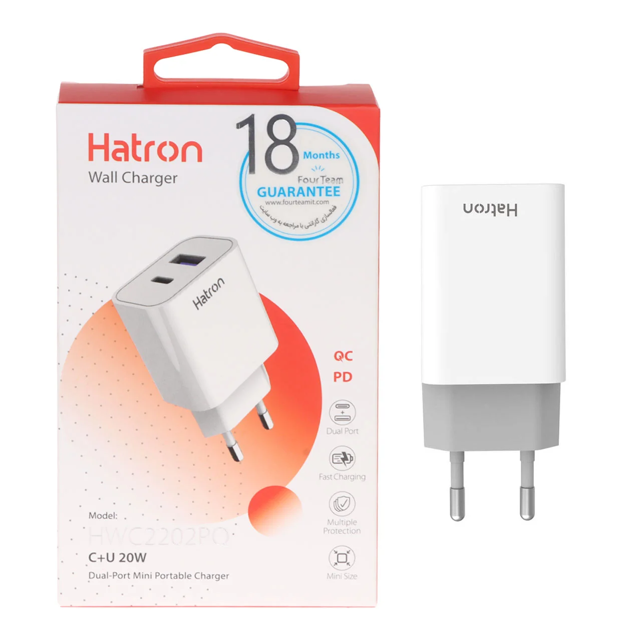 1585-1038842-1 شارژر دیواری 20W فست و PD دو پورت Hatron مدل HWC2202PQ - سفید - تصویر 1