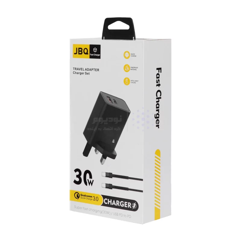 شارژر دیواری فست دو پورت JBQ مدل HC-30w 30W همراه با کابل Type-C To Type-C - مشکی (گارانتی یکساله رصاصی) - تصویر 5