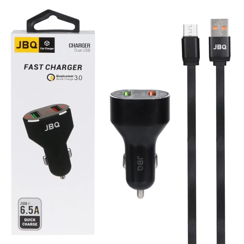 شارژر فندکی فست دو پورت JBQ مدل C-65 33W همراه با کابل اندروید - مشکی (گارانتی یکساله رصاصی) - تصویر 2