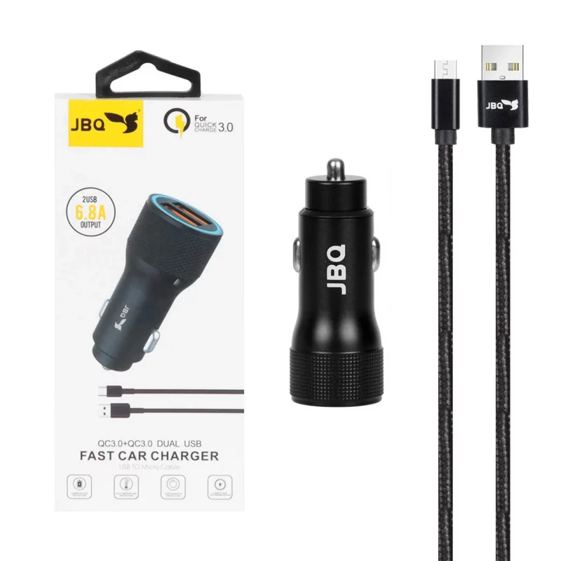 شارژر فندکی فست دو پورت JBQ مدل CC-D5 18W همراه با کابل اندروید - مشکی (گارانتی یکساله رصاصی) - تصویر 2