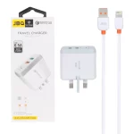 شارژر دیواری فست دو پورت JBQ مدل F-2USB 18W همراه با کابل آیفون - سفید (گارانتی یکساله رصاصی)