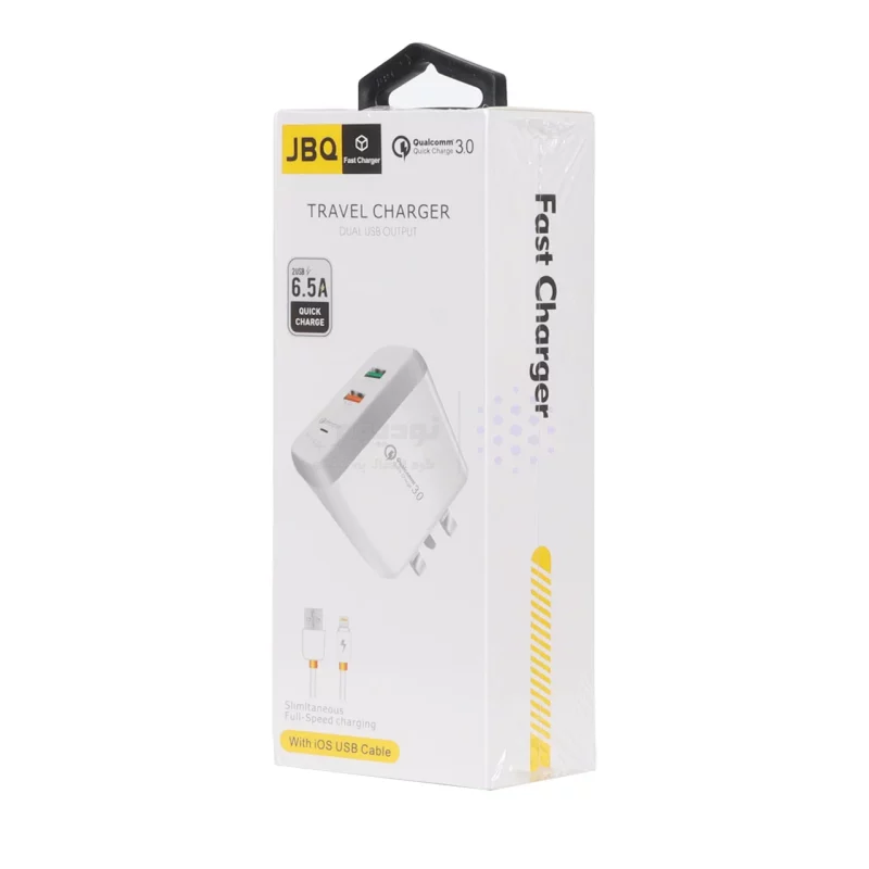 شارژر دیواری فست دو پورت JBQ مدل F-2USB 18W همراه با کابل آیفون - سفید (گارانتی یکساله رصاصی) - تصویر 5
