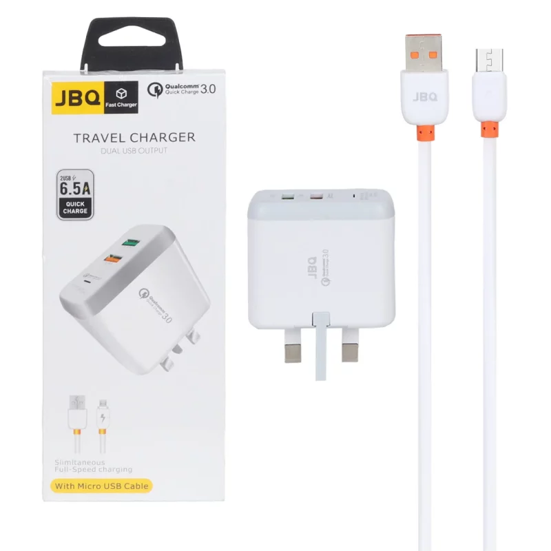 شارژر دیواری فست دو پورت JBQ مدل F-2USB 18W همراه با کابل اندروید - سفید (گارانتی یکساله رصاصی) - تصویر 2