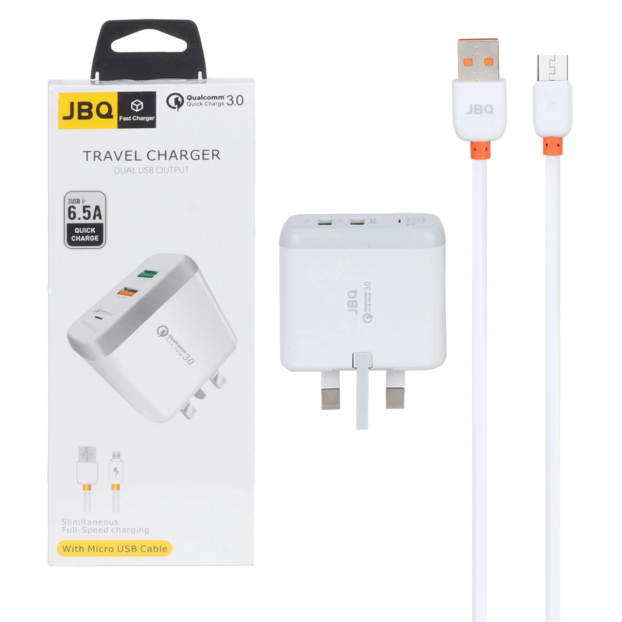 1585-1040720-1 شارژر دیواری فست دو پورت JBQ مدل F-2USB 18W همراه با کابل اندروید - سفید (گارانتی یکساله رصاصی) - تصویر 1