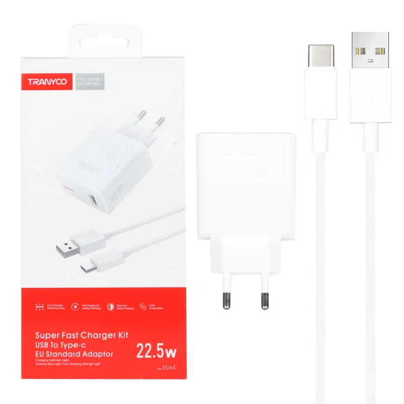 شارژر دیواری فست تک پورت Tranyoo مدل EU4-C 22.5W همراه با کابل Type-C - سفید - تصویر 2