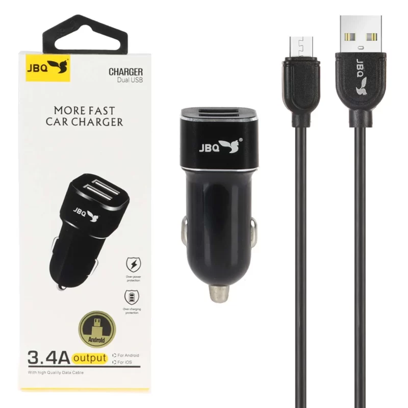 شارژر فندکی فست دو پورت JBQ مدل CN-45 18W همراه با کابل اندروید - مشکی (گارانتی یکساله رصاصی) - تصویر 2