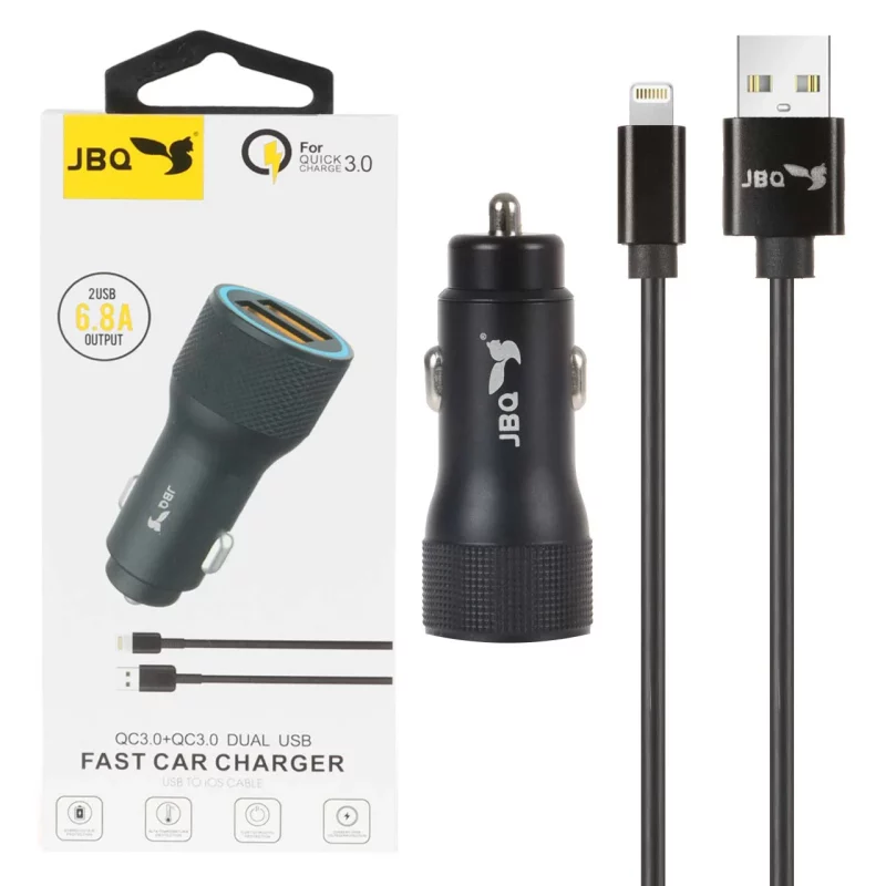 شارژر فندکی فست دو پورت JBQ مدل CC-D5 18W همراه با کابل آیفون - مشکی (گارانتی یکساله رصاصی) - تصویر 2
