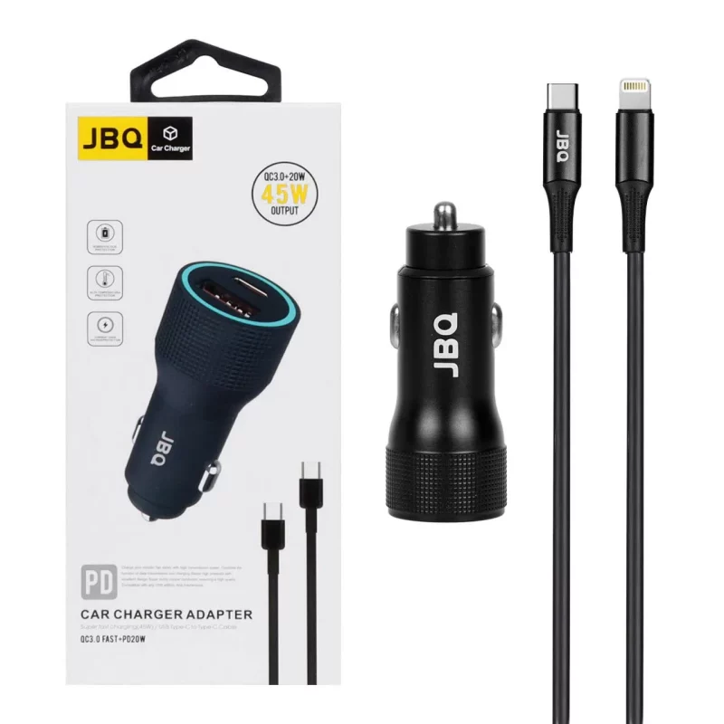 شارژر فندکی فست و PD دو پورت JBQ مدل CC-P8 45W همراه با کابل Type-C to Lightning - مشکی (گارانتی یکساله رصاصی) - تصویر 2