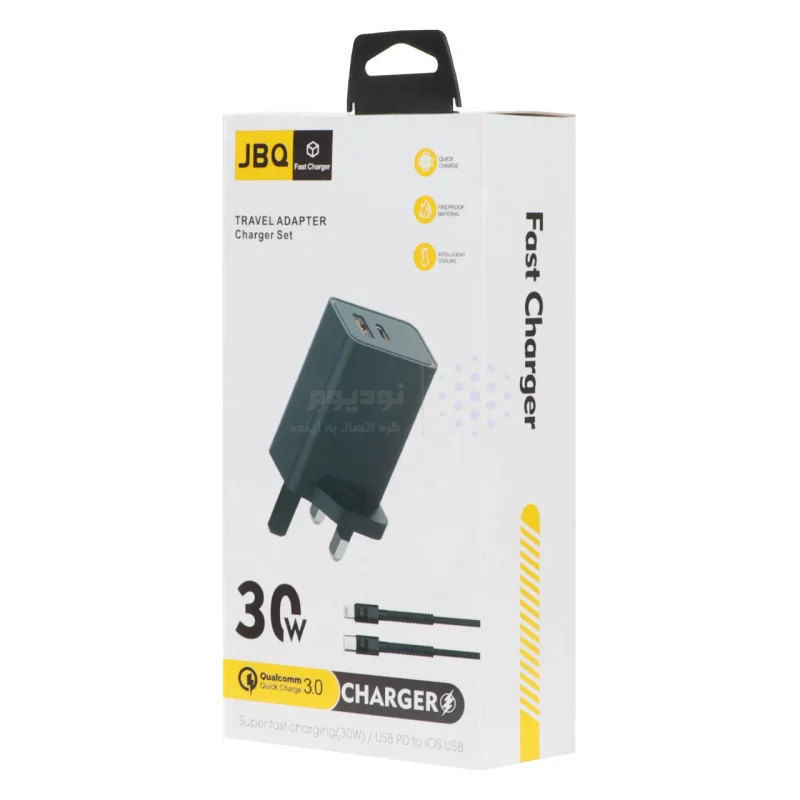 شارژر دیواری فست دو پورت JBQ مدل HC-30w 30W همراه با کابل Type-C To Lightning - مشکی - تصویر 4