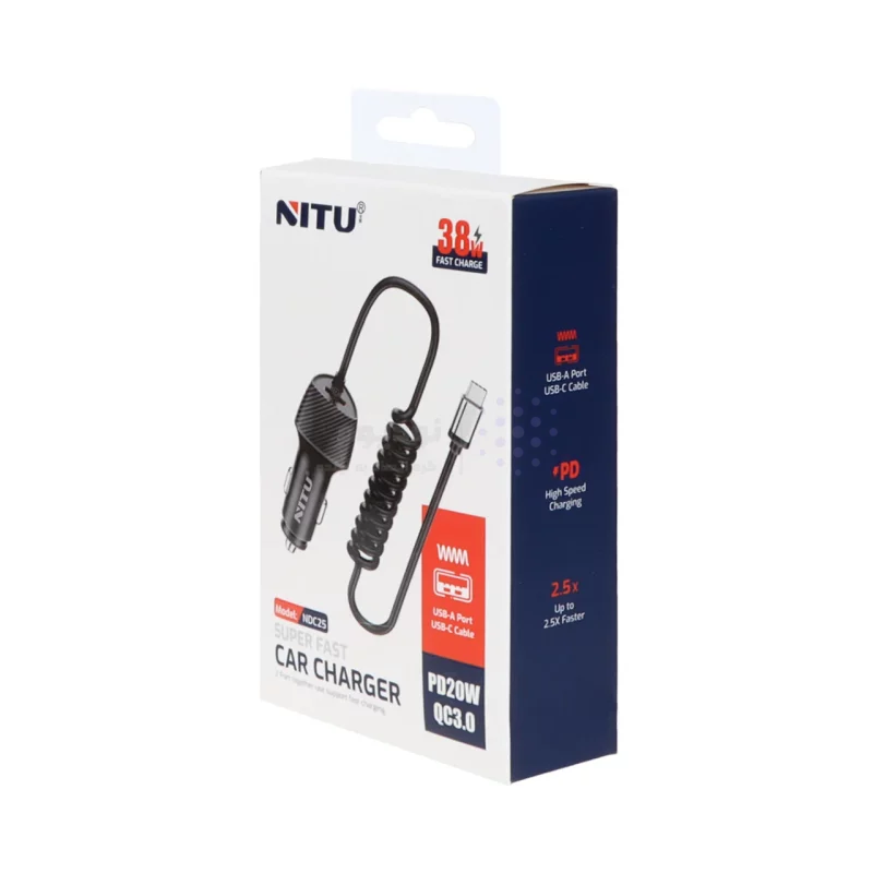 شارژر فندکی فست و PD تک پورت NITU مدل NDC25 38W بهمراه کابل متصل Type-C - مشکی (گارانتی 18 ماه تعویض نیکان همراه) - تصویر 4