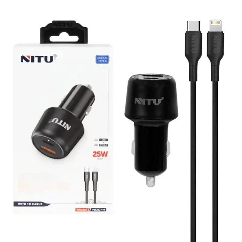 شارژر فندکی فست و PD دو پورت Nitu مدل NDC14 25W همراه با کابل Type-C To Lightning - مشکی (گارانتی 18 ماه تعویض نیکان همراه) - تصویر 2