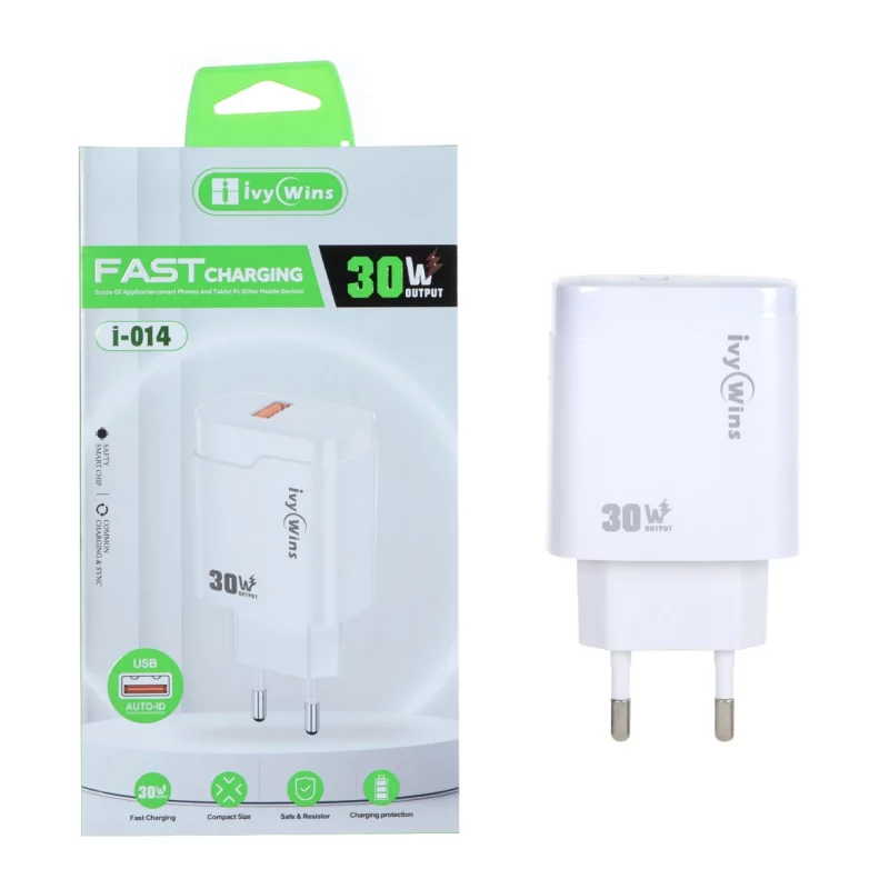 شارژر دیواری فست تک پورت ivy Wins مدل i-014 30W - سفید - تصویر 2