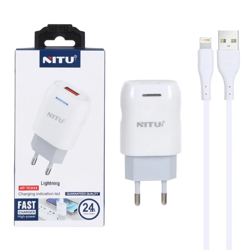 شارژر دیواری فست تک پورت Nitu مدل NT-TC033 12W به همراه کابل شارژ آیفون - سفید (گارانتی 18 ماه تعویض نیکان همراه) - تصویر 2
