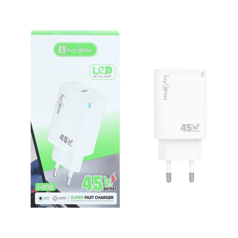 شارژر دیوار فست تک پورت ivy Wins مدل i-016 45W - سفید - تصویر 2