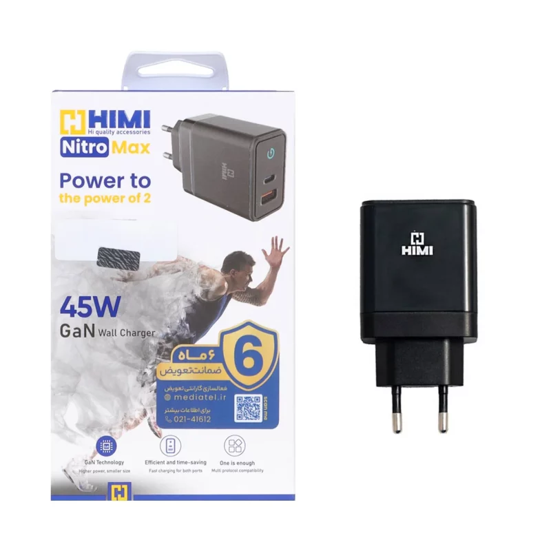 شارژر دیواری فست و PD دو پورت HIMI مدل Nitro Max VQ-T11 45W - مشکی (6 ماه گارانتی تعویض شرکتی) - تصویر 2