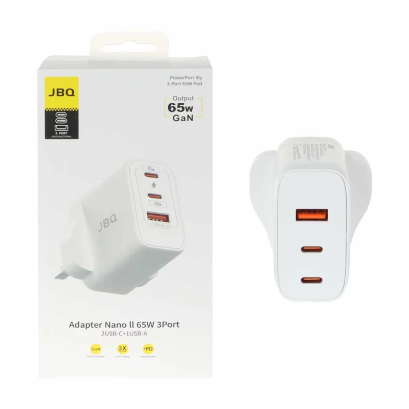 شارژر دیواری فست و PD سه پورت JBQ مدل WC-607W 65W - سفید (گارانتی یکساله رصاصی) - تصویر 2