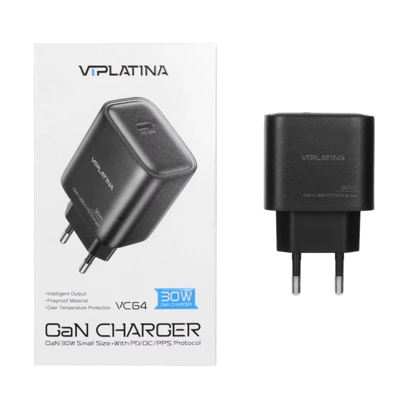 شارژر دیواری فست و PD تک پورت VIPLATINA مدل VC64 30W - مشکی (گارانتی 18 ماه تعویض نیکان همراه) - تصویر 2
