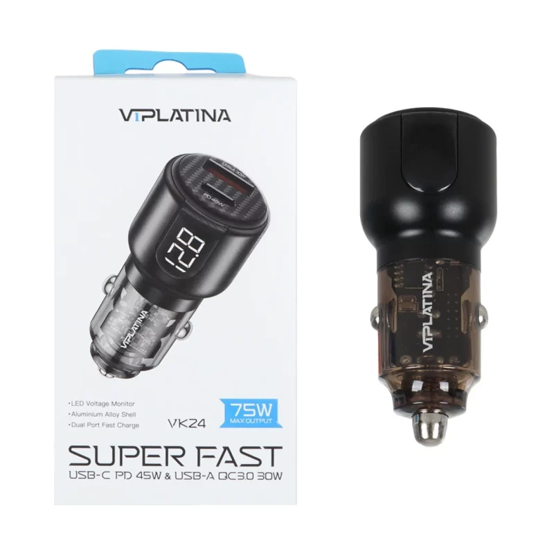 شارژر فندکی فست و PD دو پورت VIPLATINA مدل VK24 75W - مشکی (گارانتی 18 ماه تعویض نیکان همراه) - تصویر 2