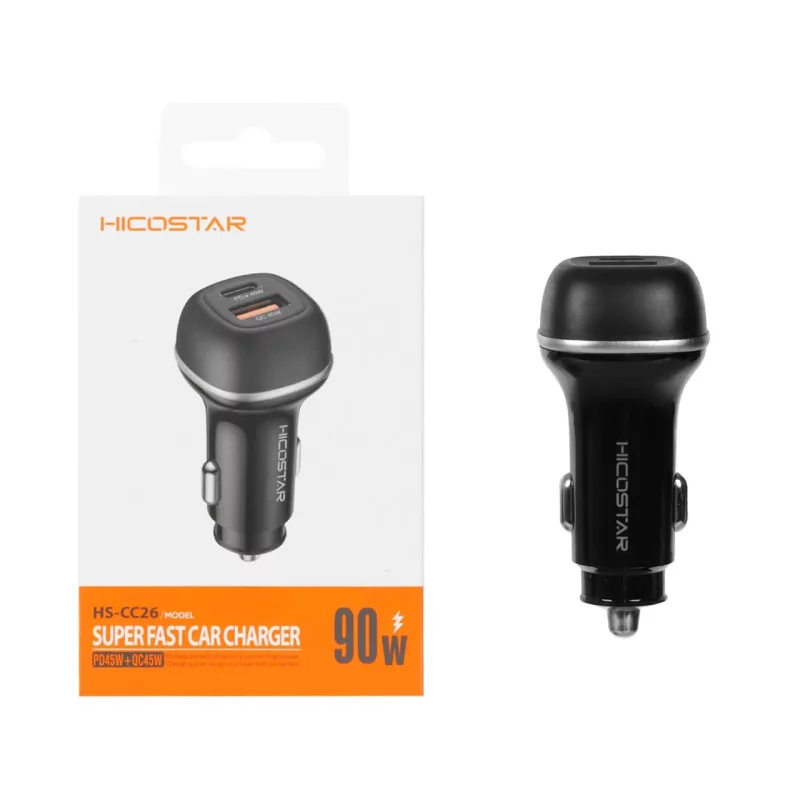 شارژر فندکی فست و PD دو پورت Hicostar مدل HS-CC26 90W - مشکی - تصویر 2