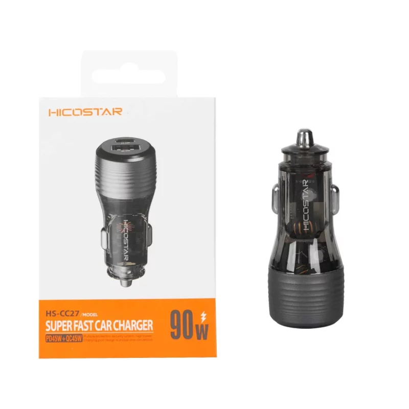 شارژر فندکی فست و PD دو پورت Hicostar مدل HS-CC27 90W - خاکستری - تصویر 2