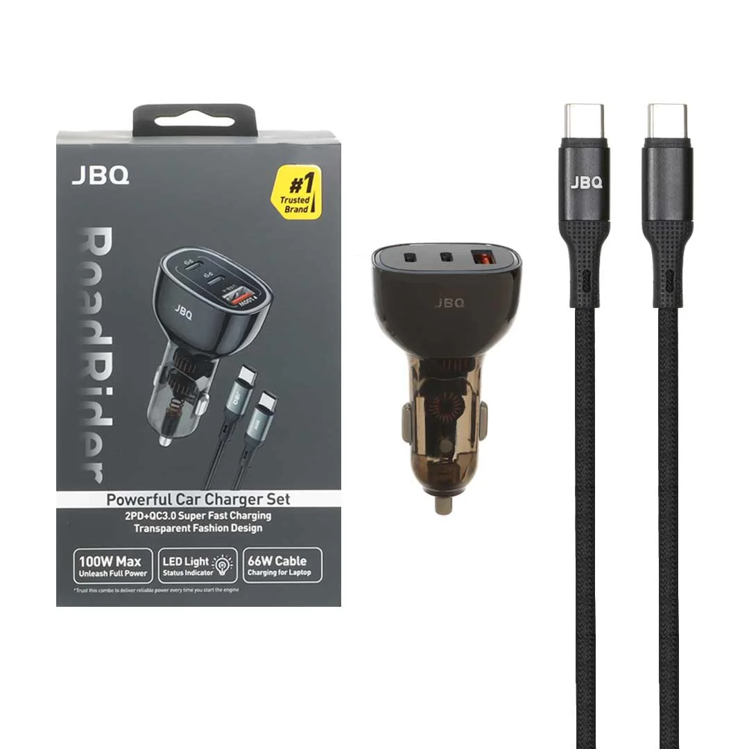 1585-1520976-1 شارژر فندکی PD و فست سه پورت JBQ مدل Road Rider C314942 100W به همراه کابل شارژ Type-C To Type-C - مشکی (گارانتی یکساله رصاصی) - تصویر 1