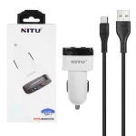 شارژر فندکی فست دو پورت Nitu مدل NT-CC835F به همراه کابل شارژ Type-C - سفید