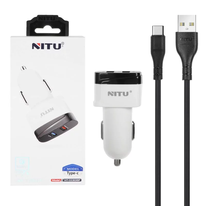 شارژر فندکی فست دو پورت Nitu مدل NT-CC835F به همراه کابل شارژ Type-C - سفید - تصویر 2
