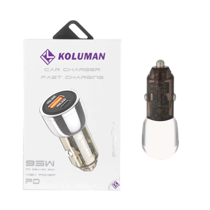 شارژر فندکی فست و PD دو پورت Koluman مدل K-C106 95W - نقره ای (گارانتی یکساله PMC) - تصویر 2