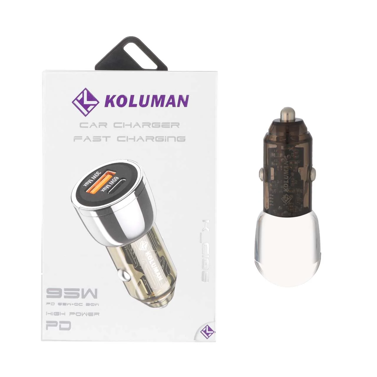 1585-1530802-1 شارژر فندکی فست و PD دو پورت Koluman مدل K-C106 95W - نقره ای (گارانتی یکساله PMC) - تصویر 1