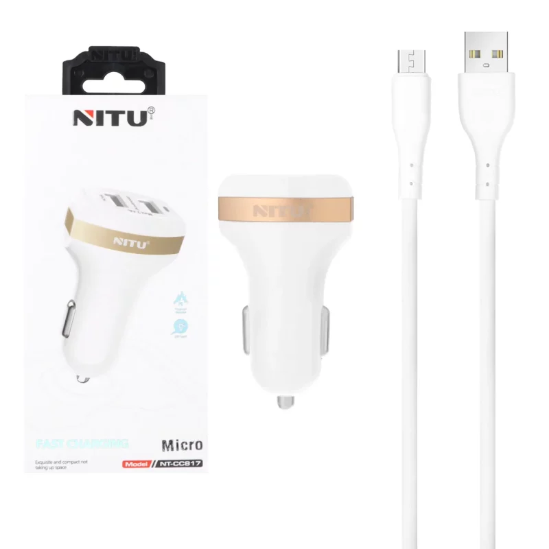 شارژر فندکی فست دو پورت Nitu مدل CC817 12W به همراه کابل شارژ اندروید - سفید (گارانتی 18 ماه تعویض نیکان همراه) - تصویر 2