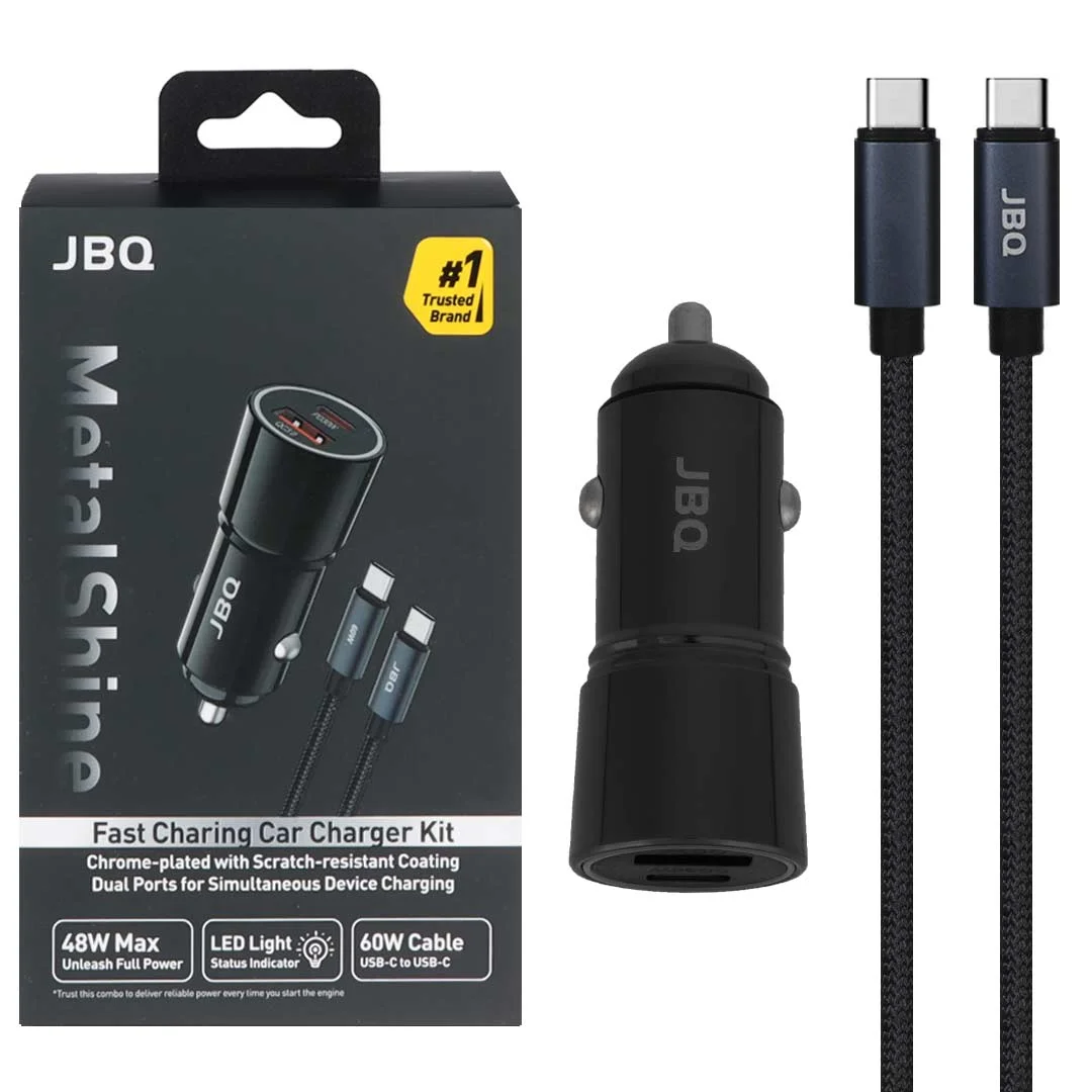 1585-1552882-1 شارژر فندکی PD و فست دو پورت JBQ مدل Metal Shine C756962 به همراه کابل شارژ Type-C To Type-C - مشکی (گارانتی یکساله رصاصی) - تصویر 1
